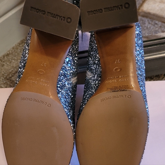 L'Autre Chose Sequin Glitter Ankle Boots, Mirror Chrome Two Toned Stacked  Heels - Picture 15 of 17